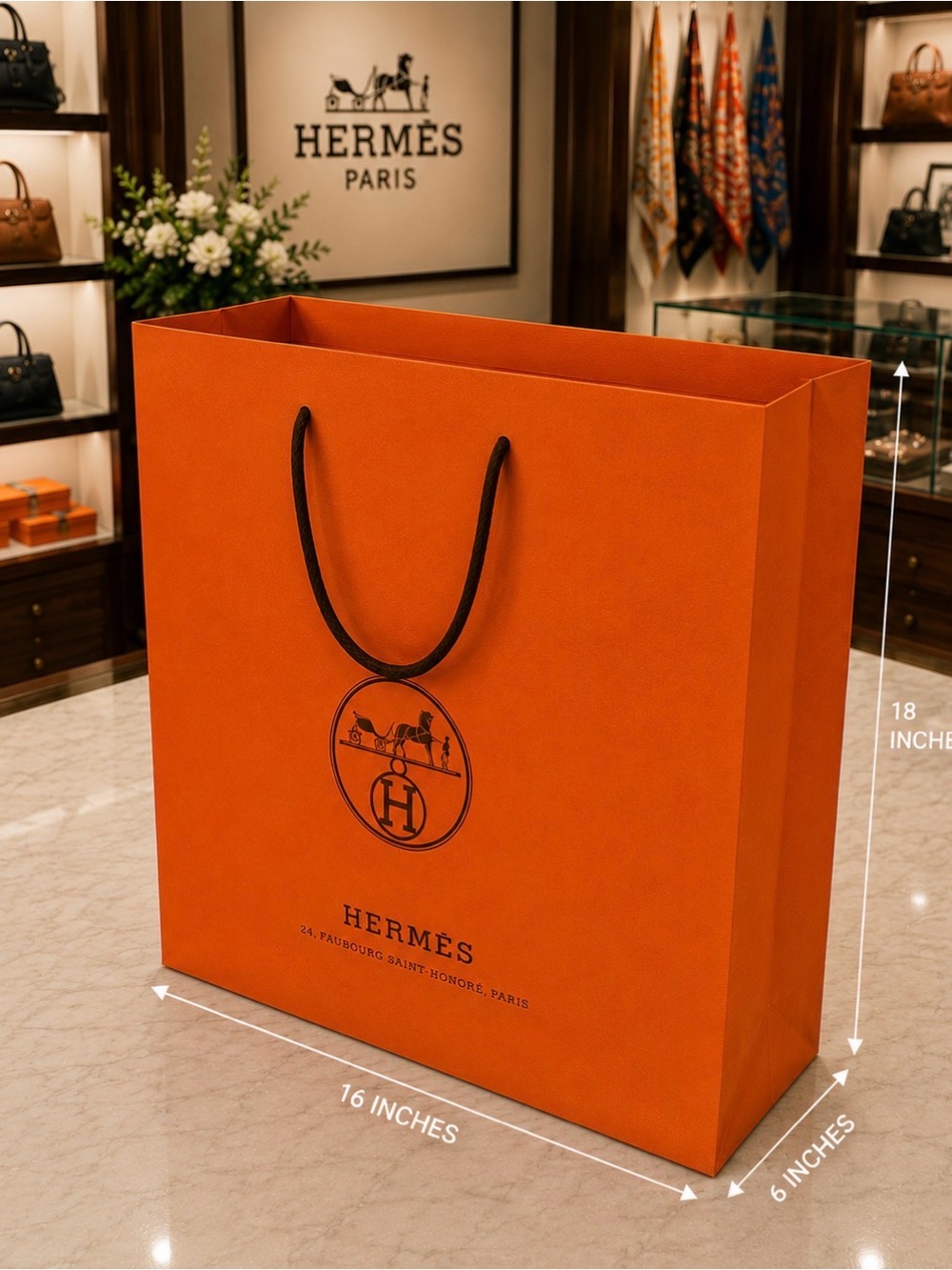 Authentic Hermès Extra Large Orange Shopping Gift Bag
